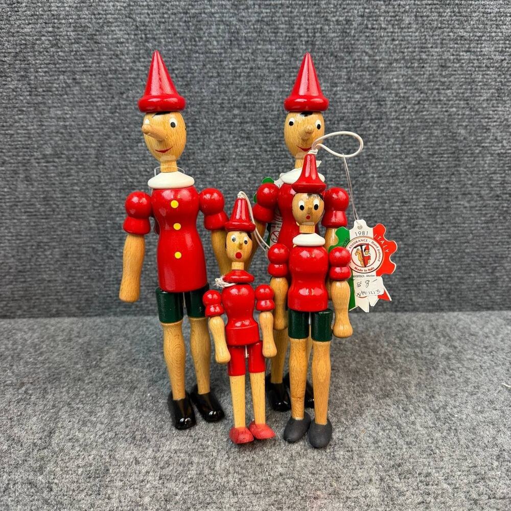 Vintage Wooden Pinocchio Doll Lot Jointed Italy C2 Rainoldi Hand Painted